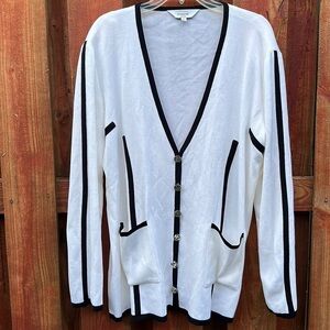 MISSLOOK White and Black Cardigan Sweater V-Neck Size 1X